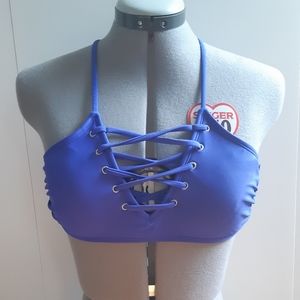Xhilaration lace up bikini top blue size medium
